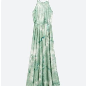 Floor length, mint green tie-dye maxi dress.